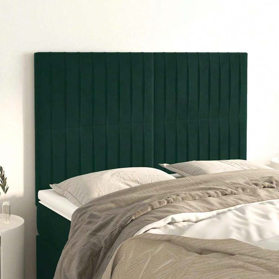 vidaXL Tête de lit Verde foncé 144 x 5 x 118/128 cm velluto - Verde - Visualizzare 1