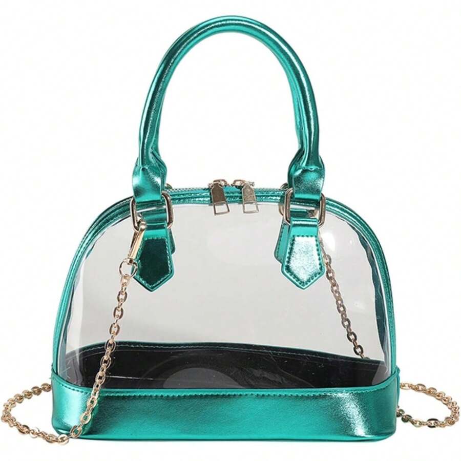 Clear Crossbody Bag For Women - Transparent Shell Shaped Purse With Chain Strap, PVC Concert Festival Bag - màu đen - Xem 1