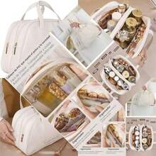 Large Multifunctional Portable Waterproof Cosmetic and Toiletries Organizer with Handle and Zipper for Bathroom Use - como en la foto - Ver 1