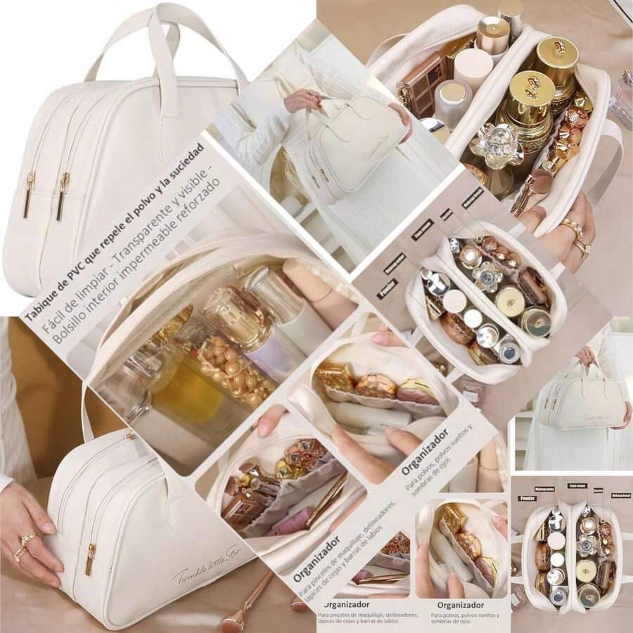 Large Multifunctional Portable Waterproof Cosmetic and Toiletries Organizer with Handle and Zipper for Bathroom Use - como en la foto - Ver 1