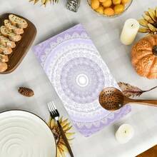 2pcs Lavender & White Mandala Kitchen Towels & Dishcloths - 16x24 Inch Large Polyester Cloths, Decorative & Absorbent For Cooking, Baking, Dish Drying, Contemporary Purple Border Design, Machine Washable, Cooking Towel, Baking Towel, Stylish Kitchenware, Highquality Cloth, Durable Material, Multipurpose Cloth, Home Cooks, Housewarming Gift For Birthday Anniversaries, Valentine's Day, Thanksgiving, Christmas, Halloween, Wedding, New Year Gifts Provide, Ideal Gifts For Her, Him, Family Members, Boyfriends, Girlfriends, Fathers, Family Members, Mothers, Lovers, Daughters, Sons, Grandfathers, Grandmothers, Friends, Classmates And Pets KitchenTowel, Kitchen Sofa, Bed, Car, Bedroom, Living Room, Office, Outdoor Camping, Beach, Wall Decoration, Bedroom Decor, Fall Decor, Fall Decorations For Home, Christmas Party Theme KitchenTowel, Christmas Decor - 白色 - 查看 3
