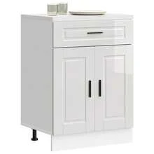 vidaXL Armoire de cuisine Porto blanc brillant bois ingénierie - Blanc - Voir 1
