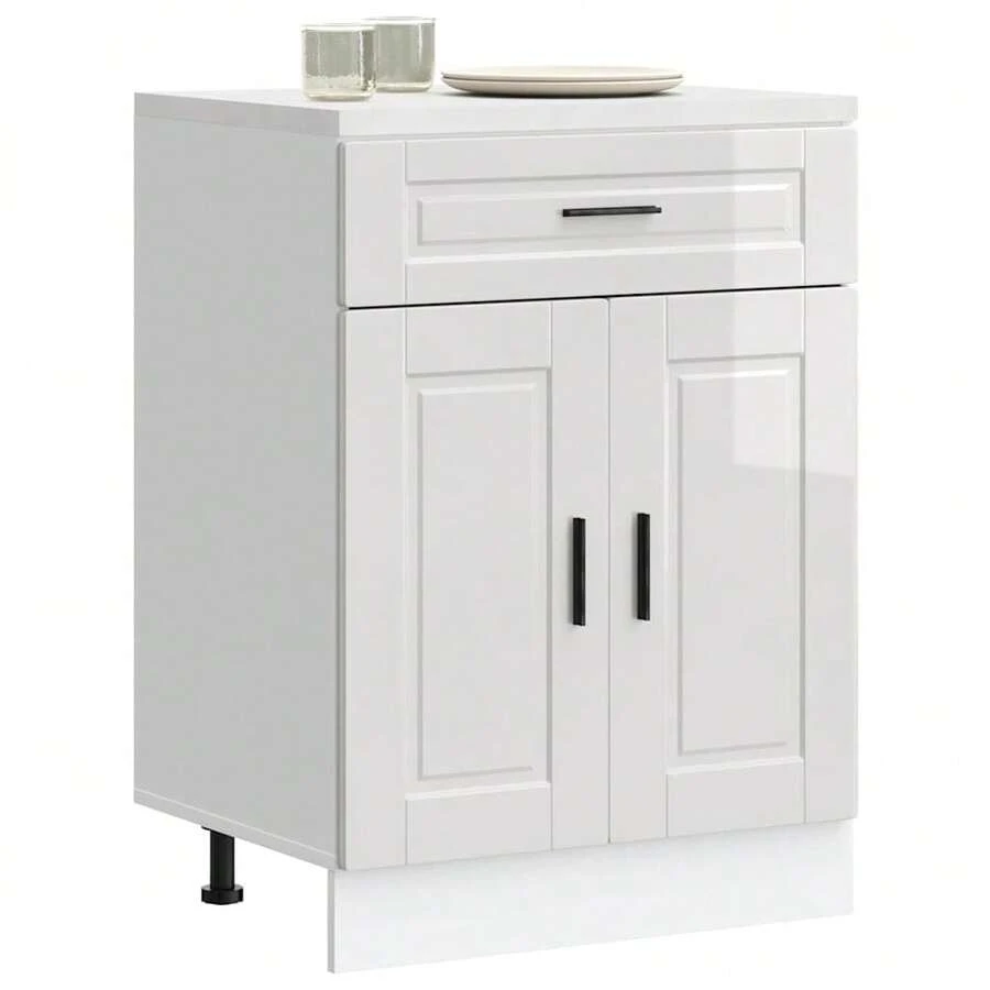 vidaXL Armoire de cuisine Porto blanc brillant bois ingénierie - Blanc - Voir 1