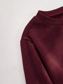 大码休闲纯色长袖针织拼接褶皱中长连衣裙，适合圣诞节、新年、女士优雅场合，红色