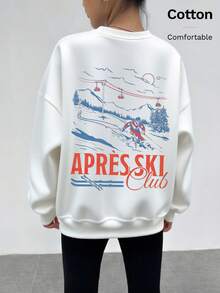 Warm Fleece Lined Apparel, Women's Loose Fit Crew Neck Sweatshirt, Autumn/Winter Top, Knit Sweatshirt, Women's Sweatshirt, Women's Sportswear , Women's Winter , Women's Streetwear, Women's Carnival Costume, Winter Family Gathering, Spring Break/Vacation, Casual/Holiday Celebration - White - View 4