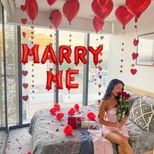 Bộ trang trí bóng bay "MARRY ME" (Cầu hôn) gồm 5/15/34/534 chiếc - Bóng bay chữ màu vàng hồng và hình trái tim màu đỏ, thích hợp cho tiệc cưới lãng mạn, tiệc Valentine, cầu hôn, tỏ tình, trang trí năm mới. - Nhiều màu - Xem 13