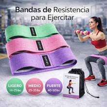 Bandas de Resistencia Profesionales – Set de 3 Bandas Antideslizantes de Tela – Ligera Media y Alta – Ideal para Entrenamiento en Casa y Gym - Multicolor - Ver 1
