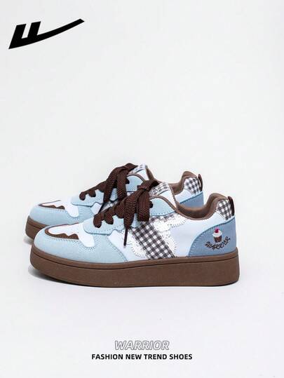  1双 WARRIOR 女士厚底系带软底休闲鞋，低帮户外平底鞋，圆头低跟防滑纯色优雅软底徒步鞋，适合学生、毕业照、平底鞋、低帮皮质运动滑板鞋