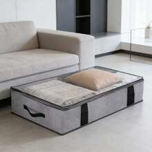 大容量可折叠收纳袋，适用于收纳毯子、被子和衣物 - 耐用无纺布材质，配有结实拉链和加固提手 - 灰色 - 查看 4