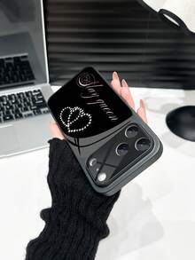 Luxury Black Sparkling Rhinestone Customized Heart Tempered Glass Lens Protection Matte Anti-Drop Phone Shockproof Case 1pc Compatible With Iphone 17/17Pro/17ProMax/17Air/16/16Pro/16ProMax/16Plus/15/15Plus/15Pro/15ProMax/14/14Plus/14Pro/14ProMax/13/13Pro/13ProMax/12/11 Phone Accessories Full Coverage High-End Protection Cover Birthday Anniversary Gift Party - Black - View 4