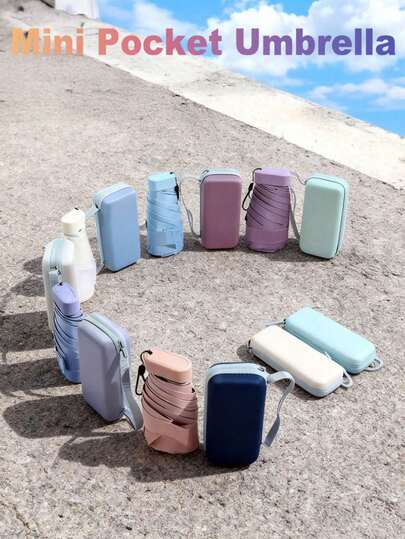 1pc Mini Folding Umbrella, Pocket-Sized Waterproof Portable Travel Umbrella, Sun Umbrella, Women's UV Protection Umbrella, 2-In-1 Mini Six-Fold Super Lightweight Portable Umbrella, Mini Travel Umbrella, Sunny & Rainy Dual-Use Portable Umbrella, Windproof, 99% UV Protection