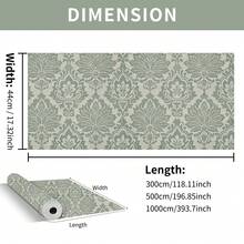 Papel de Parede Autoadesivo em Estilo Clássico Europeu (1 Rolo), Fundo Verde com Estampa Branca, 44 x 300 cm (17,32 x 118,11 polegadas), Vinil Removível, Adesivo de Parede Decorativo Vintage Barroco, Impermeável e Removível, Fácil de Instalar, Ideal para Sala de Estar, Quarto, Banheiro, Cozinha, Escritório e Decoração Elegante para Ambientes - Verde - Ver 7