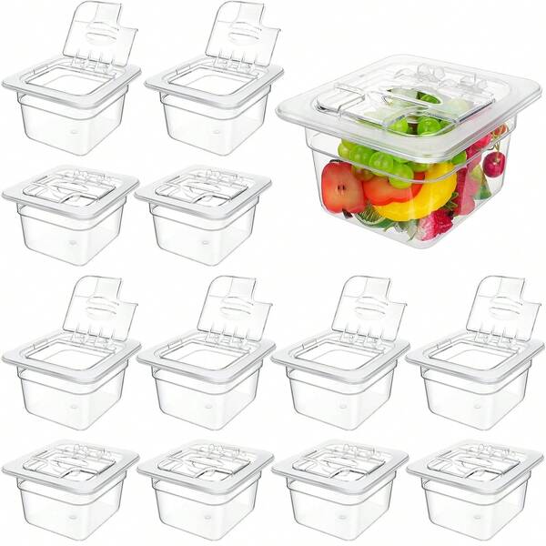 12 Insertos Policarbonato 1/6 Sexto Ranurada Chafer Bufetera, Moldes De Plástico Para Alimentos Con Tapa, Sartenes De Almacenamiento De Alimentos Para Cocina Comercial