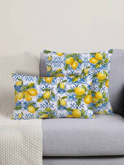 1pc Lemon Pattern Pillow Cover, Minimalist Style Fabric Plush Printed Cushion Cover Suitable For Sofa, Bedroom, Home Decor