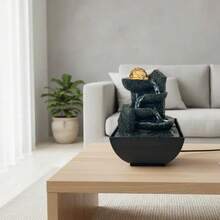 Decorative Water Fountain With 3 Falls And 4 LEDs, Casa Real, Black, 127/220v - màu đen - Xem 4