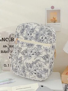 1个大号女士圣经套，绗缝可爱蝴蝶结图案圣经包，宽敞便携防尘书套，花卉图案圣经收纳袋，带绗缝提手和拉链口袋，圣经学习必备，教师节礼物，返校礼物，可爱女孩生日礼物 - 彩色 - 查看 9