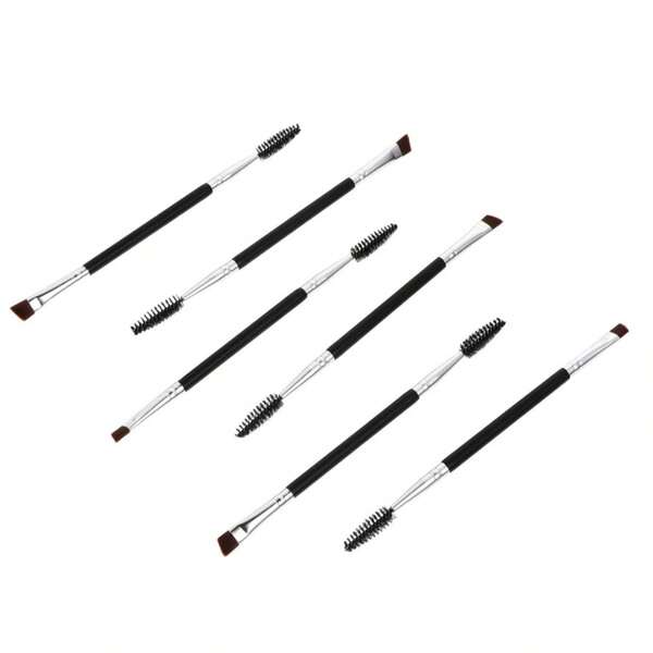 KALLORY 6Pcs Double Ended Eyebrow Brush With Angled Eye Brow Spoolie, Black Brow Makeup Tools Set For Precise Shaping And Blending, Portable Beauty Accessories For Everyday Use