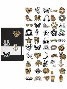 50/100 piezas de pegatinas de vinilo con temática de carreras y estampado de leopardo, adecuadas para scrapbooks, diarios, portátiles, cajas de almacenamiento de equipos, patinetas, botellas de agua, computadoras - Multicolor - Ver 10