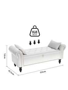 Ottoman Storage Bench,Sofa Bench,Foot Rest Stool,Velvet End Of Bed Bench,Storage Box With Lid, Entryway Bench,168 KG Load Capacity - White - View 8