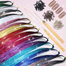 Nineibei 22 Colors Hair Tinsel Kit, 7800 Strands 48 Inch Glitter Tinsel Hair Extensions With Tools, Heat Resistant Sparkling Fairy Hair Accessories For Girls, Kids, Women Christmas Cosplay Party - 杏色 - 查看 4