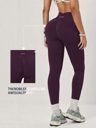 PinkTip 1pc Women's Solid Color Minimalist Cycling Sports Pants, Outdoor Hiking Yoga Fitness Running Tight Leggings, Waist Cinching Slimming Shaping Lifting Spring