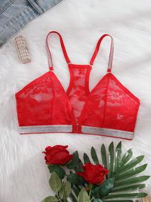1pc Women Lace Front Closure Wireless Backless Bra - Red - View 6