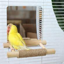 1 peça de poleiro de madeira para papagaio com corda de sisal, espelho de acrílico, brinquedo de treinamento para pássaros, plataforma de escalada minimalista em escada de madeira, adequado para pássaros o ano todo - Multicolorido - Ver 11