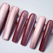 Handmade Magnetic Cat Eye Pink Brown Long Square Press On Nails, Elegant Glossy Gel Nails For Ladies, Daily, Office Chic Fake Nails Summer Easter St Patricks Day Women - Rose Gold Cat Eye - 查看 10