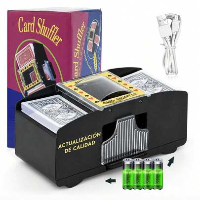 Barajador de Cartas, alimentado por batería o USB, Barajador de Cartas Que Ahorra Mano de Obra para Adultos Mayores, silencioso, fácil de usar, para juegos de cartas, doméstico, ocio, sala de juegos