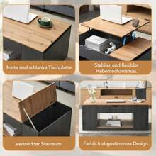 WF311892AAZ) Coffee Table With Height Adjustment - 109.5 Cm, Grey Frame, Elegant Design, Storage Space Under The Tabletop. - Grey - View 9