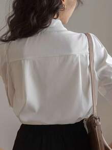 大码女式法式泡泡袖纯色短袖衬衫，新款夏季办公室/面试上衣，春季白色 - 白色 - 查看 3