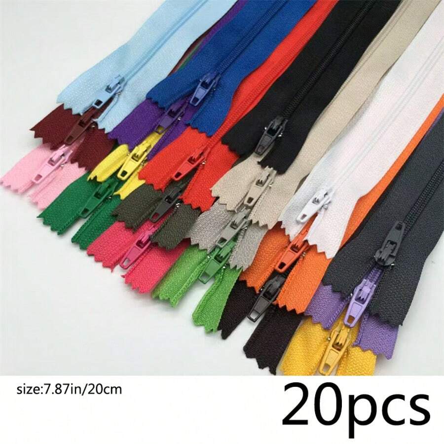 Mixed Color #3 Nylon Zipper, 7.87 Inch Closed Length, Suitable For DIY Handmade Zipper, Can Be Used For Bags, Clothing And Sewing Projects - 20 pcs - View 1