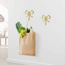 2个蝴蝶结挂钩，2.6x2.6英寸可爱蝴蝶墙钩装饰金色外套架壁挂式钱包挂钩情人节装饰客厅浴室卧室浴帘 - 金色 - 查看 3