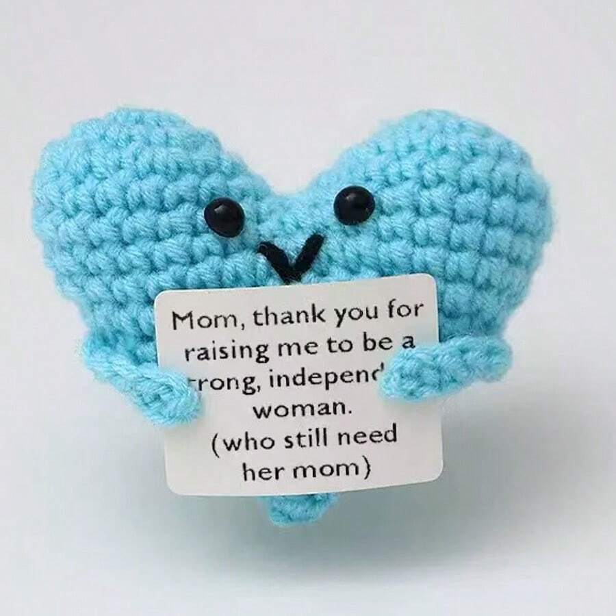 1 Stück handgemachte blaue herzförmige inspirierende Dankeskarte - Weich gestricktes Geschenk für Mutter und Tochter - Ideal für Muttertag, Geburtstag oder jeden besonderen Anlass, um Dankbarkeit auszudrücken - Verschiedenfarbig - Übersicht 1