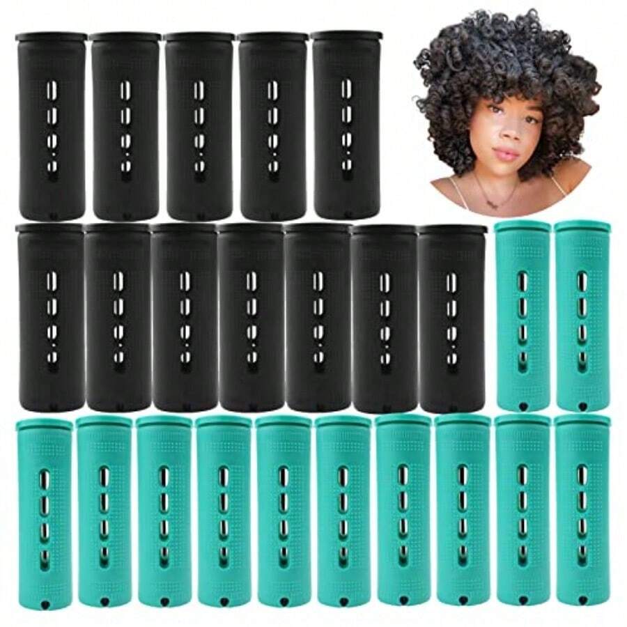 QY- Large And Jumbo Perm Rods Set - 24 Pcs Black And Green Color Hair Rollers For Natural Hair - Cold Wave Rods For Long Short Hair - Hair Curlers Hairstyling Tools -3788 - Đen xanh - Xem 1