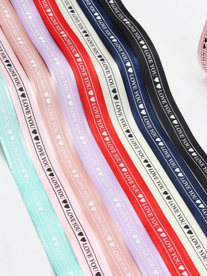 8pcs Heart-Shaped Gold Foil Ribbon, Love Letter Satin Ribbon Bows, Gift Wrapping Ribbons For Valentine's Day, Wedding, Mother's Day, Birthday Party Decor, Floral, Baking, DIY Sewing