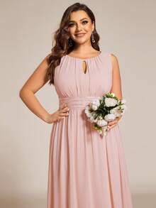 Elisanya Elegant Sleeveless Round Neck Sequin High Waist Bridesmaid Dress, Party Dress, Formal Evening Gown - Pink - View 5
