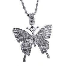 时尚多功能全镶钻蝴蝶吊坠项链，街头嘻哈ins风长款扭链毛衣链，男女皆宜 - 彩色 - 查看 5