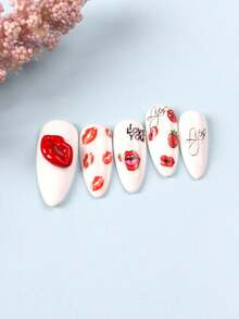 10件性感红色嘴唇金属美甲装饰品，酷炫可爱的情人节DIY美甲配件 - 紅色 - 查看 2