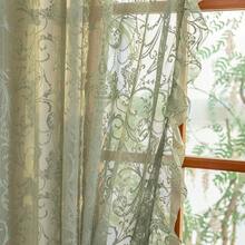 Green Sheer Curtains 108 Inch Long Living Room - Shabby Chic Floral Ruffled Curtains, Elegant Knitted Privacy Rod Pocket, Emerald Green, Spring/Summer, 1 Pair, 59 X 108 Inch - 鼠尾草綠 - 查看 3