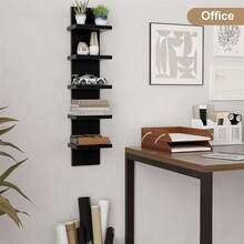 五层白色木质壁挂式悬浮置物架，垂直收纳架，适用于卧室、客厅、走廊、车库 - 波西米亚风格家居装饰收纳架，无需电源或电池 | 天然木纹外观 | 悬挂式收纳架，绝佳礼品之选