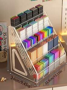 1个大容量水彩笔筒 - 亚克力分隔笔托盘 - 桌面绘画收纳架 - 马克笔收纳盒 - 开学季桌面整理盒 - 彩色 - 查看 14