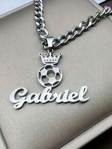 Customized Silver Stainless Steel Name Necklace - Personalized Handwritten Name Pendant, Men's Fashion Simple Hip-Hop Style Necklace, Personalized Jewelry Gift For Him - Multicolor - View 3