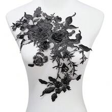 Silvora Colorful Flower Fabric Beaded Lace Applique,3D Embroidered Flower Fabric Patch For Bridal Dress, Handmade Sewing Tool For Wedding DIY Crafts(Black) - Black - 查看 1