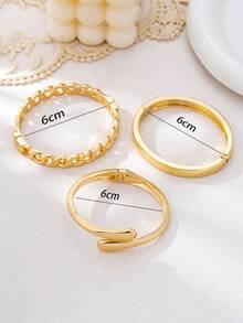 Set de 3 piezas/1 pieza de pulseras de aleación de zinc con textura geométrica hueca y forma de gota de agua, de estilo minimalista y elegante, adecuado para mujeres, accesorio delicado, regalo para el Día de San Valentín, Día de la Madre, Boda - Amarillo Oro - Ver 3