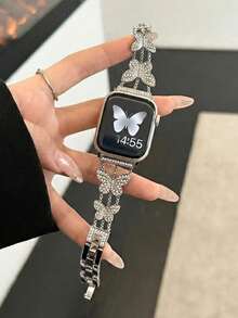 1 chiếc dây đeo đồng hồ nữ sang trọng đính đá lấp lánh màu bạc bằng thép không gỉ hình bướm, tương thích với 38mm 40mm 41mm 42mm 44mm 45mm 46mm 49mm, dây đeo đồng hồ hình bướm lấp lánh thanh lịch, dây đeo đồng hồ thép không gỉ sáng tạo tương thích với Apple Watch Series Ultra 3/2/1 11 10 9 8 7 SE3 6 5 4 3 2 1, dây đeo đồng hồ thông minh thời trang tương thích với các loại dây đeo . - Bạc - Xem 2