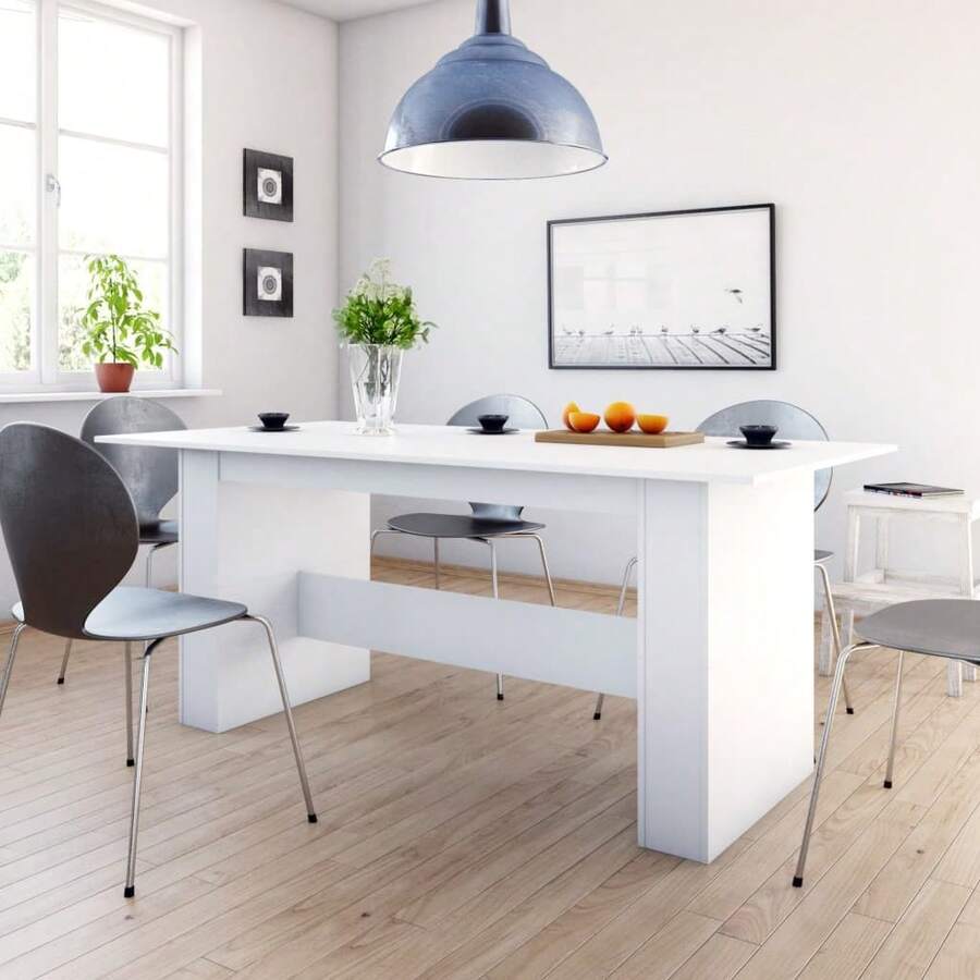 vidaXL Table à manger Blanc 180x90x76 cm Bois d'ingénierie - Blanc - Voir 1