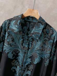 女士复古波西米亚风印花长袖衬衫，休闲时尚波西米亚风优雅春夏女士衬衫，黑色休闲女装 - 黑色 - 查看 8