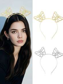1 pieza Diadema elegante de aleación con strass con diseño de mariposa, accesorio de cabello encantador, accesorios de cabello para bodas - diadema de mariposa - Ver 5