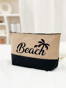 Beach Themed Tote Bag Set With "Beach" Lettering And Palm Tree Graphics. This Fashionable Foldable Beach Bag Is Perfect For Swimming And Beach Trips. It Can Also Be Used As A Women's Shoulder Bag, Grocery Shopping Bag, Or Multipurpose Storage Bag. Chic Commuter Handbag - Multicolor - View 7